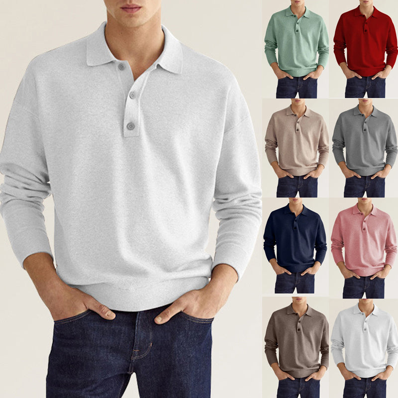 Polo da uomo a maniche lunghe con risvolto casual casual