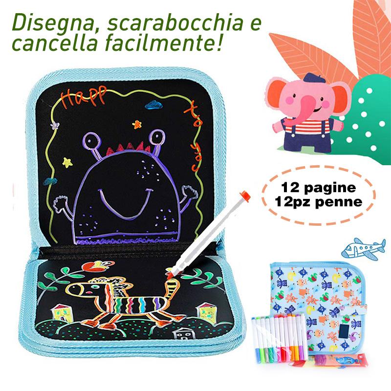 Blocco da disegno portatile cancellabile Doodle Pad (12 penne incluse)