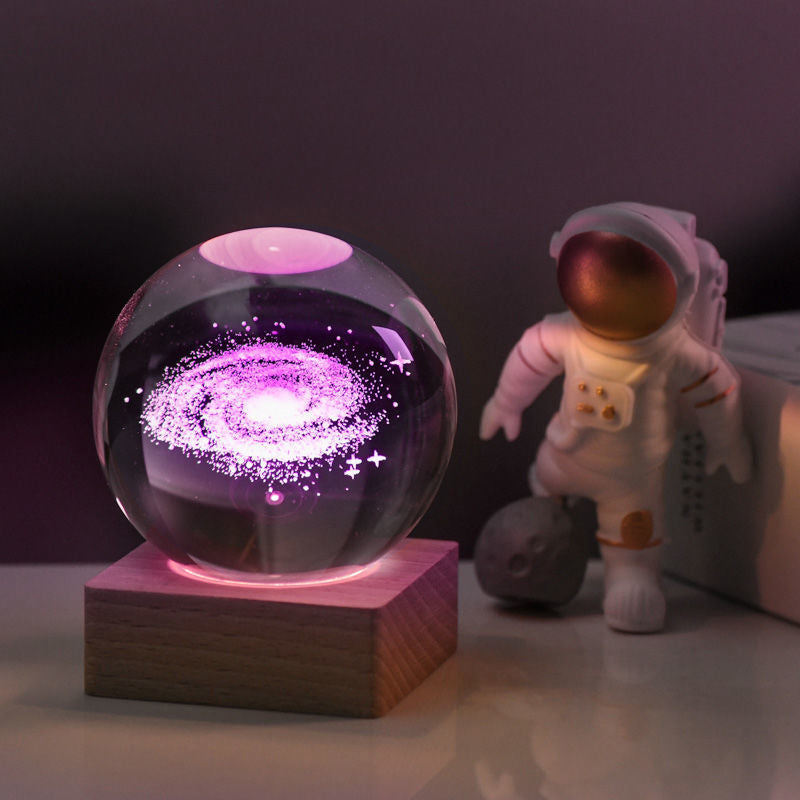 Lampada decorativa per luce notturna con sfera di cristallo 3D Galaxy