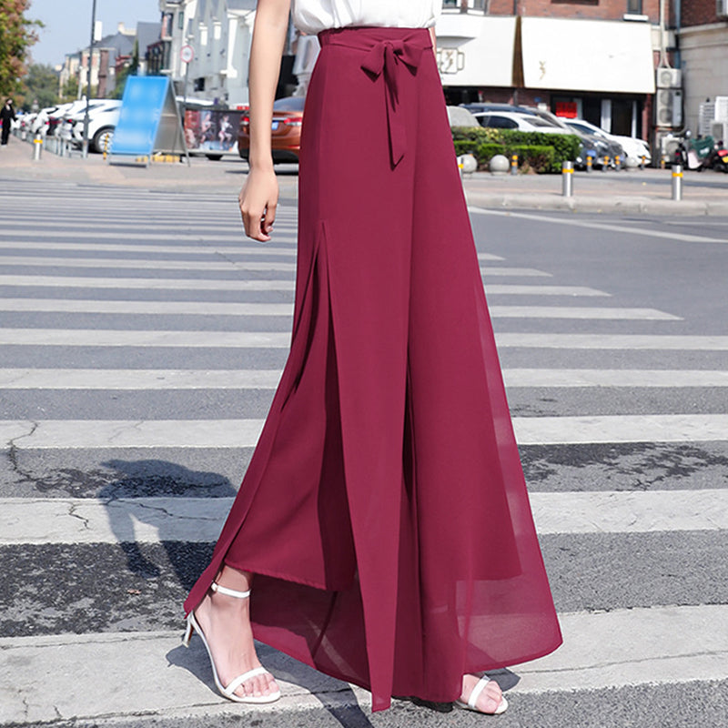 Pantaloni a gamba larga in chiffon con coulisse