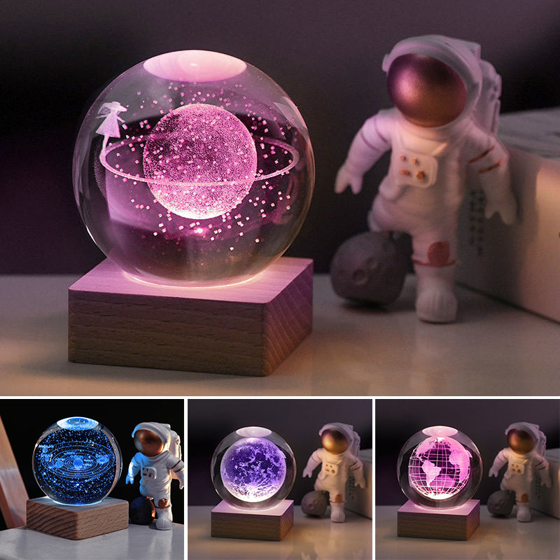 Lampada decorativa per luce notturna con sfera di cristallo 3D Galaxy