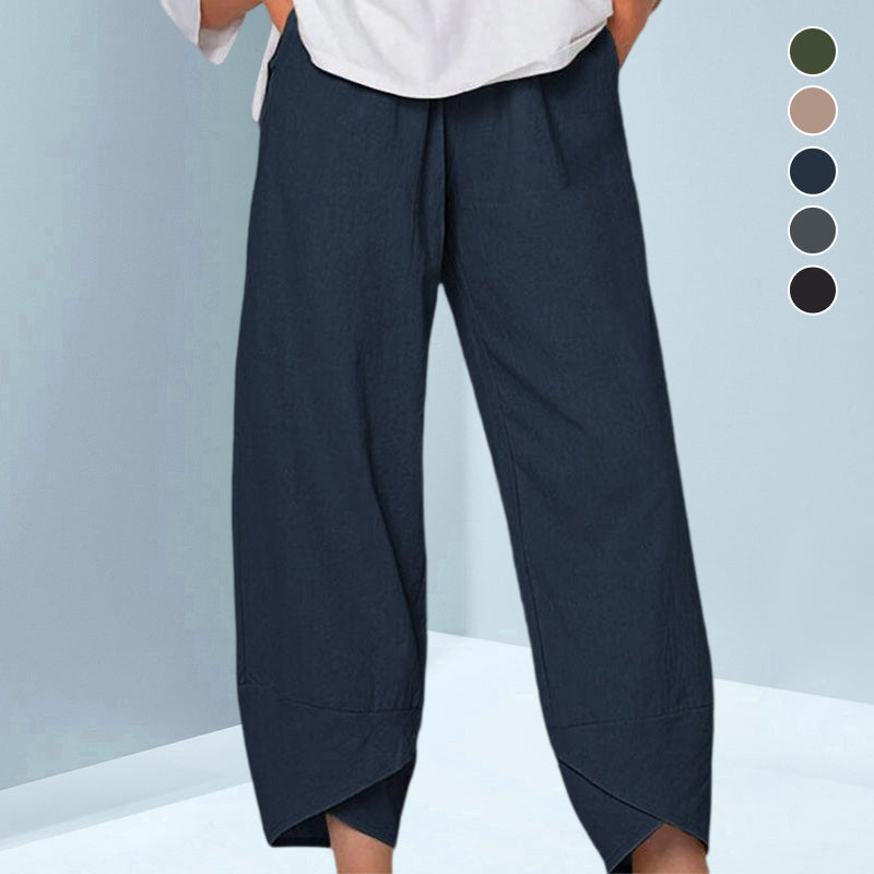 Pantaloni Casual in Cotone e Lino